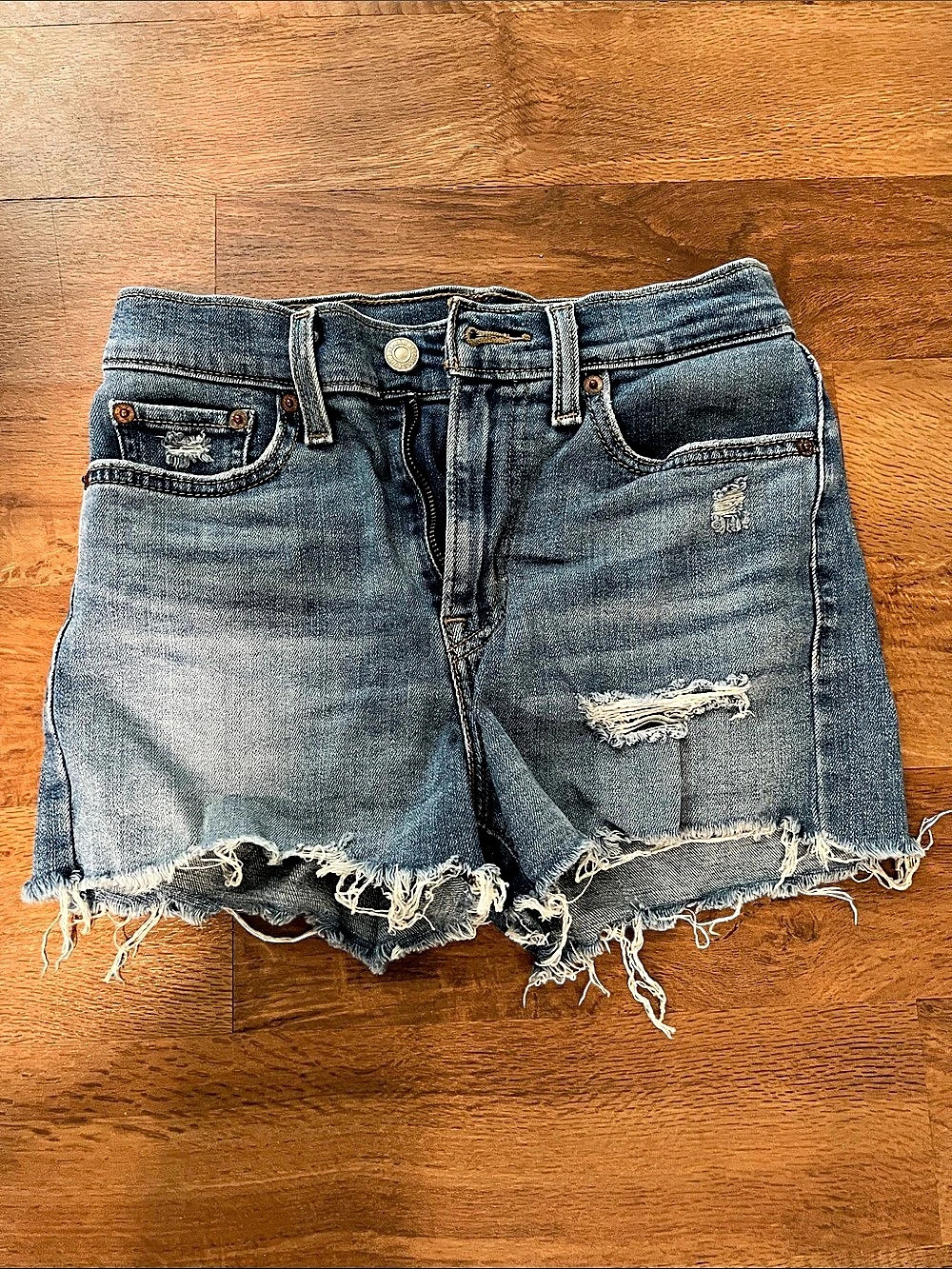 Levi's High Rise Shorts Distressed High Rise Jean Shorts Blue Waist 25